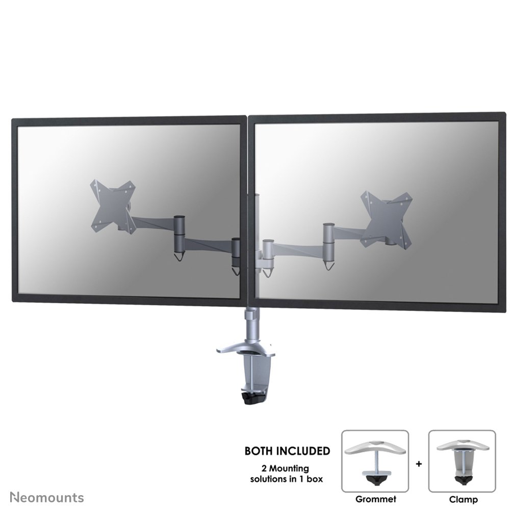 [FPMAD1330DSILVER] Neomounts FPMA-D1330DSILVER Monitorarm, 10 bis 27 Zoll, bis 9 kg, 2 Bildschirme, VESA 75x75 bis 100x100