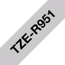Brother TZe-R951 / TZER951 satin ribbon, black on silver, 24 mm x 4 m