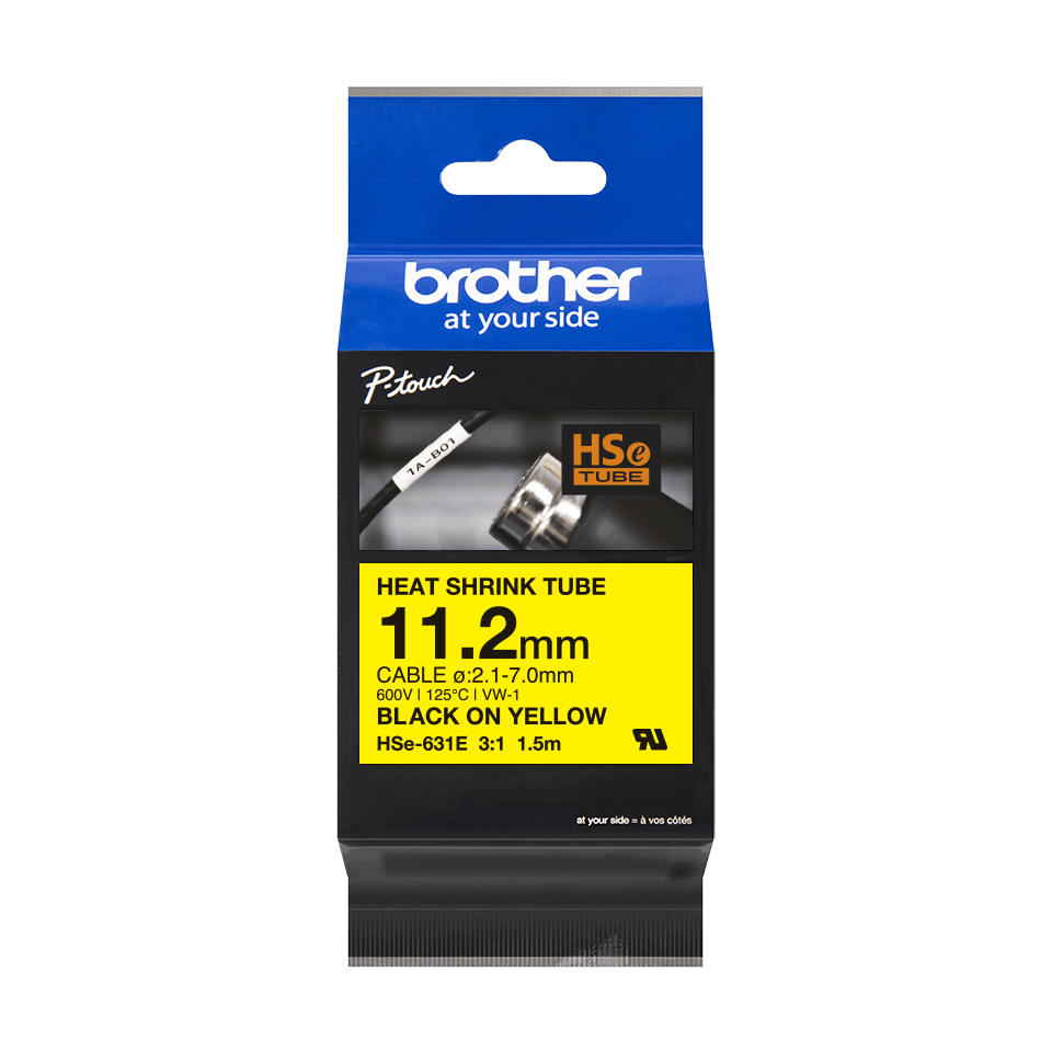 Brother Schrumpfschlauch HSe-631E / HSE631E, schwarz auf gelb, 11,2 mm x 1,5 m