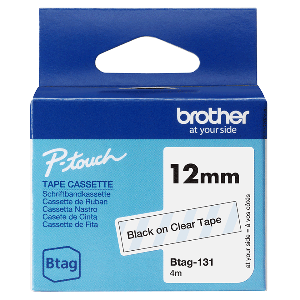 [BTAG131] Brother BTAG-131 / BTAG131 non-laminated tape, black on clear, 12 mm
