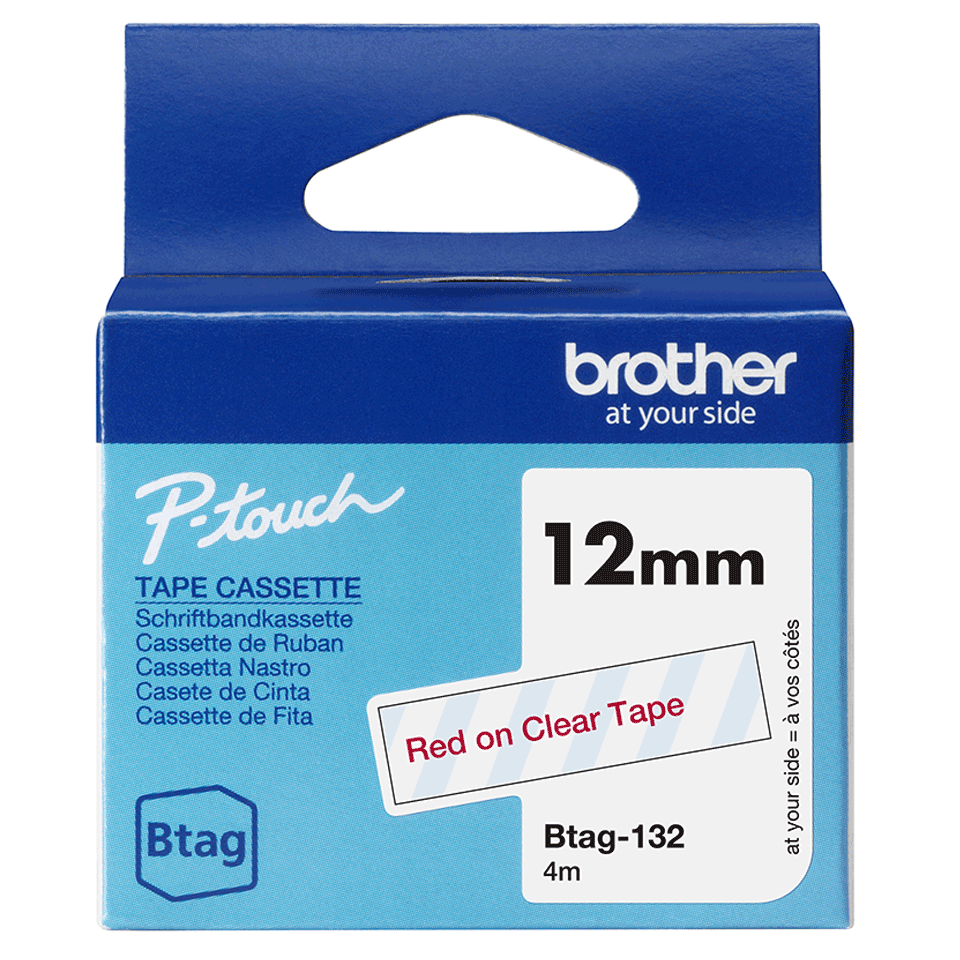 [BTAG132] Brother BTAG-132 / BTAG132 non-laminated tape, red on clear, 12 mm