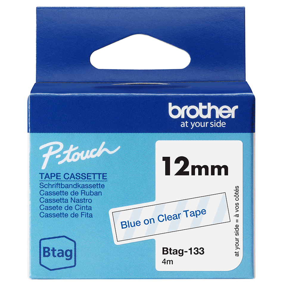 [BTAG133] Ruban non laminé Brother BTAG-133 / BTAG133, bleu sur transparent, 12 mm