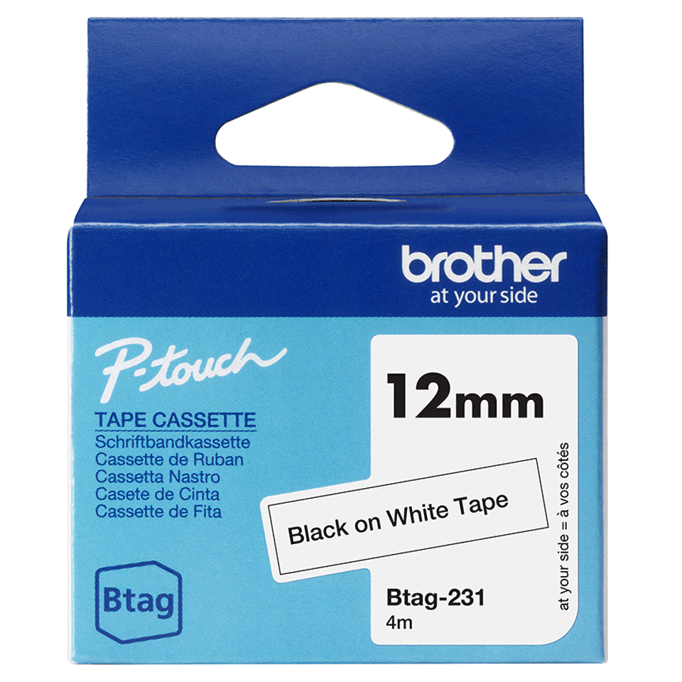 [BTAG231] Ruban non laminé Brother BTAG-231 / BTAG231, noir sur blanc, 12 mm