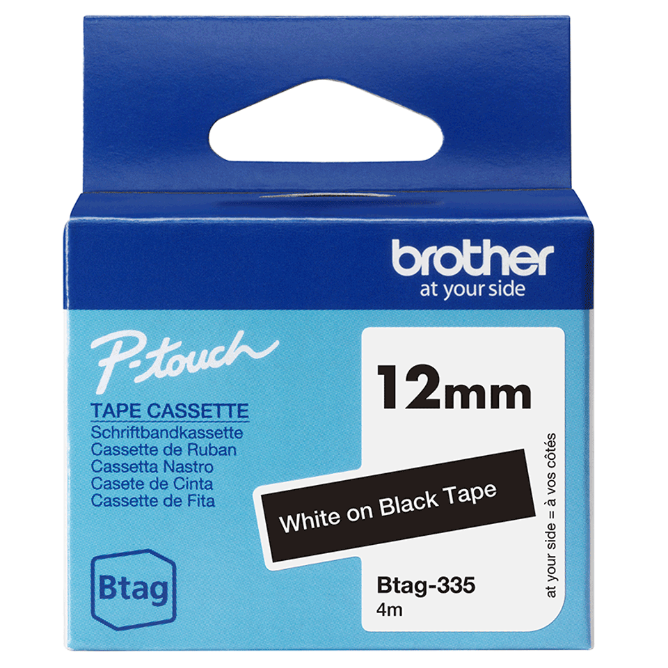 [BTAG335] Brother Schriftband unlaminiert BTAG-335 / BTAG335, weiß auf schwarz, 12 mm
