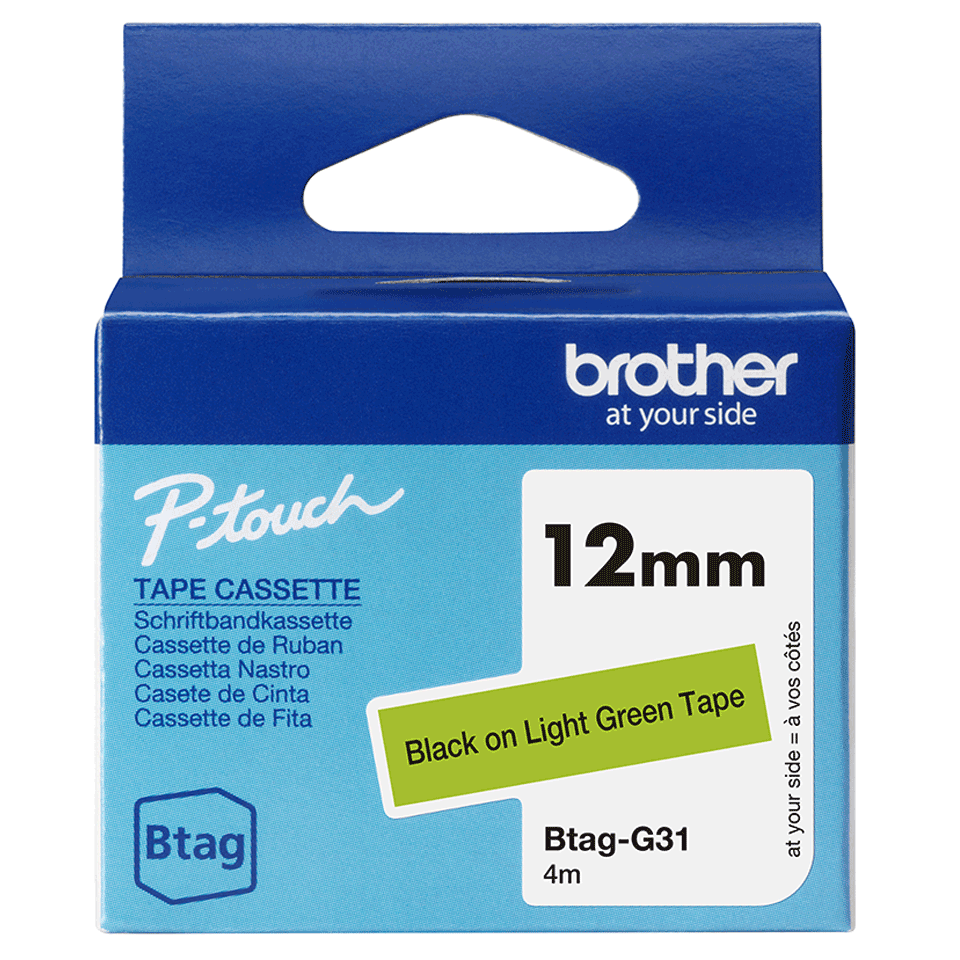 Brother Schriftband unlaminiert BTAG-G31 / BTAGG31, schwarz auf hellgrün, 12 mm