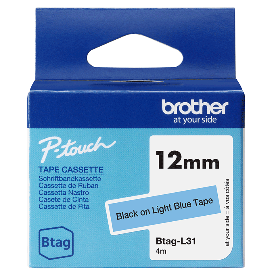 [BTAGL31] Brother BTAG-L31 / BTAGL31 non-laminated tape, black on light blue, 12 mm