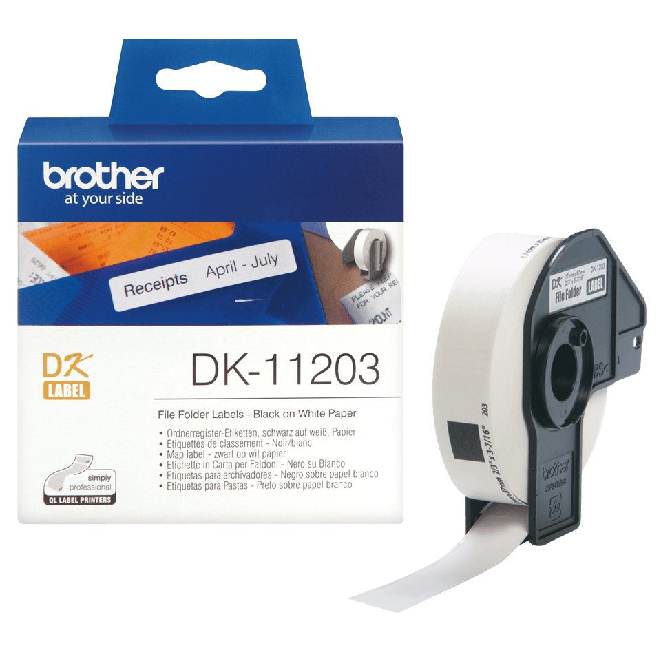 Étiquettes prédécoupées Brother DK-11203 / DK11203, noir sur blanc, 17 x 87 mm, 300 étiquettes