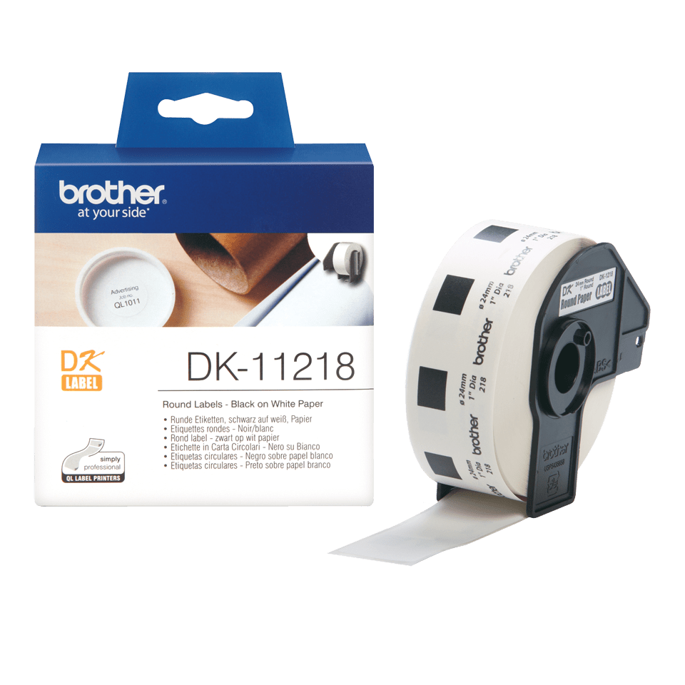 Étiquettes prédécoupées Brother DK-11218 / DK11218, noir sur blanc, Ø 24 mm, 1 000 étiquettes