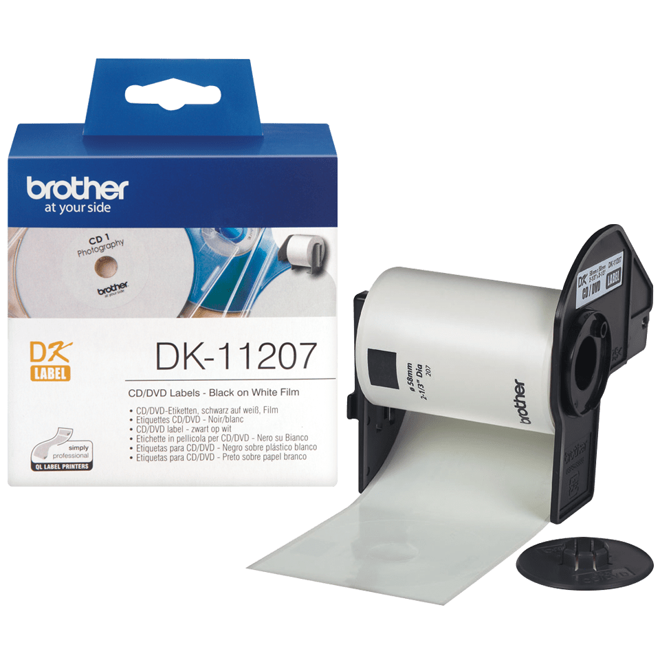 Étiquettes prédécoupées Brother DK-11207 / DK11207, noir sur blanc, Ø 58 mm, 100 étiquettes