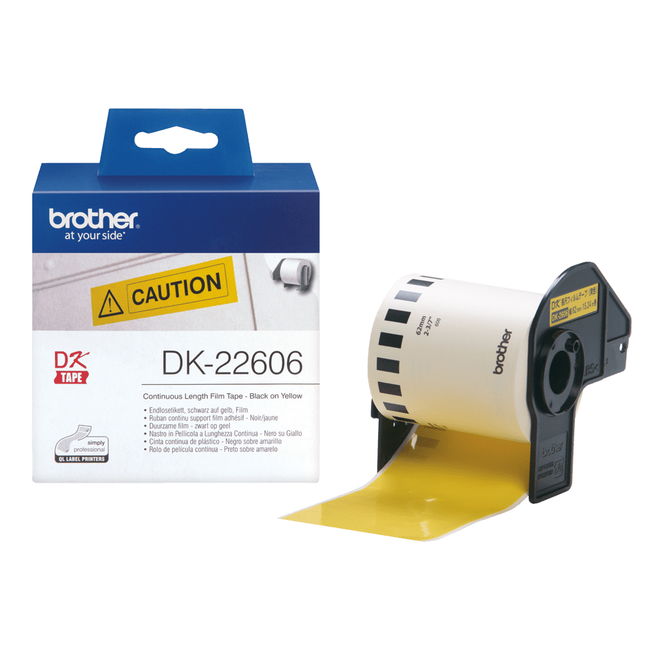 [DK22606] Brother DK-22606 / DK22606 continuous film roll, black on yellow, 62 mm x 15.24 m